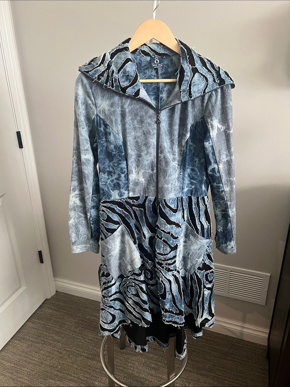 Samuel Dong Blue Tie-Dye & Navy Zebra Hooded Jean Jacket